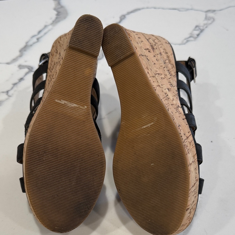 Charming Charlie Black and Tan Wedge Sandals - Picture 3 of 3